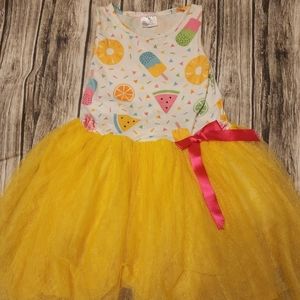4T summery fruit, popsicle yellow tutu dress.